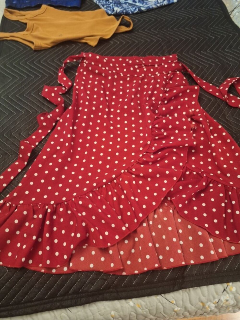 SHEIN Red Polka Dot Asymmetrical Ruffle Wrap Skirt